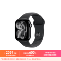 Apple/苹果 Watch S11 智能手表GPS款42毫米亮黑色铝金属表壳黑色运动型表带S/M MEU94CH/B