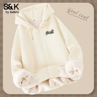 班尼路（Baleno）S&K系列加绒卫衣女装加厚保暖重磅羊羔绒套头连帽外套开衫上衣 奶杏#仙人掌的灵魂K 【开衫连帽卫衣】 M