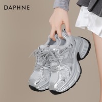 达芙妮官方银色厚底老爹鞋女2025春季新款透气网面休闲运动鞋子增高ZJ 银色 40