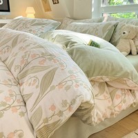 兰芮A类牛奶绒雕花保暖冬季四件套 风铃-绿 1.5/1.8m床 床单款 被套200*230cm