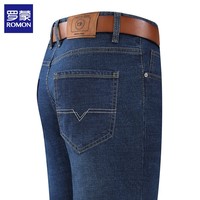 罗蒙（ROMON）牛仔裤男加绒2025秋冬新款保暖厚款男士宽松直筒长裤子棉弹力男裤 中蓝厚款 33