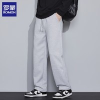 罗蒙（ROMON）男士纯色卫裤2025秋冬新款时尚休闲宽松直筒加绒厚运动长裤子男裤 花灰色 XL (建议体重120-140斤)