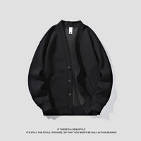 真维斯户外运动小西装针织开衫夹克男春秋季v领毛衣外套青少年宽松休闲褂子款 黑色 4XL