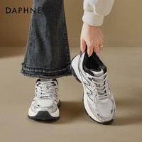 DAPHNE达芙妮灰色加绒老爹鞋女款2025新款厚底增高女鞋秋冬保暖运动棉鞋 米银色 37
