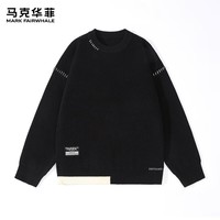马克华菲（MARK FAIRWHALE）撞线圆领毛衣男装秋冬季新款潮流宽松柔软亲肤不臃肿舒适透气上衣 【撞色毛衣】-黑#纯色 XL