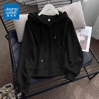 真维斯（Jeanswest）连帽卫衣外套女款春秋2026新款爆款小个子时尚百搭风拉链短款开衫 黑色 S