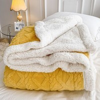 索隆双层提花大包边AB版塔芙绒羊羔绒毯子四季双面绒毛毯 塔夫毯-姜黄DB 150*200cm