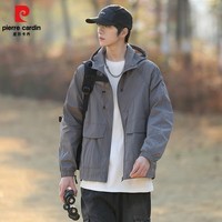皮尔卡丹日系防晒衣外套男女2025夏季宽松情侣款户外休闲连帽工装夹克衫百 深灰色 M