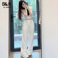 班尼路S&K系列裤子女装宽松凉感阔腿裤夏季新款百搭透气慵懒感休闲长裤 米白#纯色 S