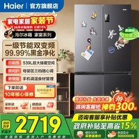 海尔（Haier）冰箱539升家宴系列四开门十字对开门多门一级双变频双循环风冷无霜大容量智能家用电冰箱国家补贴 539升玉墨银+一级双变频+黑金净化+三档变温区