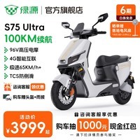 绿源（Luyuan）电动摩托车S75Ultra 96V高压 4G智能长续航电摩 通勤代步高性能电动车 极速65km/h＋ 光纤白-96V20Ah铅酸-8块大电池