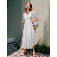 太平鸟夏季新款设计感白色连衣裙法式优雅天丝重工长裙女 白色 S