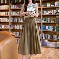 夏季慵懒风山本裤半身裙裤女高腰宽松显瘦阔腿裤时尚百搭连衣裙子 咖色 M /80-105