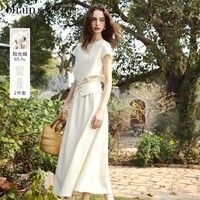 Olrain欧芮儿2026新款夏季休闲设计感女装短袖T恤a字半身裙套装女两件套 杏色 S