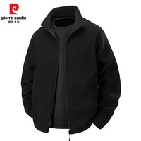 皮尔卡丹秋冬季立领摇粒绒开衫外套保暖青年时尚夹克男士 黑色 XL