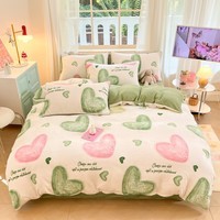 多兰诗（Duolanshi）牛奶绒四件套卡通双面加绒学生宿舍家用床单被套床上用品套件 心意 1.5米 床单款 被套200*230cm 四件套