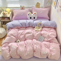 多兰诗（Duolanshi）小清新植物羊绒四件套 ins卡通田园花卉床上用品套件S 萌小兔 1.8米 床单款 被套180*220 四件套
