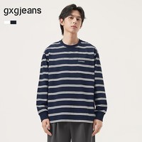 gxgjeans男装 多色撞色条纹时尚宽松圆领长袖T恤男 25年秋新品 藏青条 L (175)