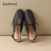 达芙妮包头凉鞋女2026新款夏季爆款百搭配裙镂空透气编织度假凉拖 黑色 40