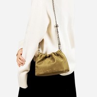 天美意（TEENMIX）女包牛皮云朵包新中式斜挎褶皱包小金球链条单肩包生日礼物送女友 橄榄绿