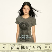 AAISUP【新品限时五折】4/15 20:00 开售 波点小狗印花正肩短袖T 灰色 L