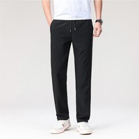尺度保罗男士休闲裤春夏季薄款冰丝免烫抗皱休闲宽松直筒长裤子爸爸裤 NJ528黑色 M 推荐90-110斤