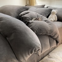 J.H.Longess 厚实保暖纯色双拼牛奶绒高克重秋冬加绒床上四件套 深灰/LJR 1.8床 床单款 (被套200*230cm) 套件