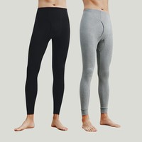 三枪（THREEGUN）[2件]保暖内衣男纯棉套装柔软透罗纹高弹秋衣秋裤秋冬季抗静电 【裤子】黑+浅麻灰 2XL