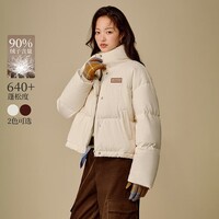 茵曼（INMAN）2025冬季女装新款复古巴恩风灯芯绒羽绒服立领宽松短款外套 	浅杏色 S