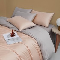 AIDLI 60支贡缎316根全棉四件套 高支高密纯色双人四件套 香槟金+皓月灰 200*230cm（1.5/1.8m）床单款