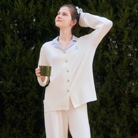 Teenie Weenie小熊睡衣男2025秋季新款莫代尔情侣长袖家居服套装女 象牙白 【撞色皇冠|开襟-女】 L 建议女 125-145斤 | 男140-160斤