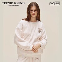 Teenie Weenie小熊肌理绒套头睡裙加绒加厚保暖家居服睡衣女秋冬季 米白(睡衣套装) S