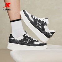 特步（XTEP）ZW空军一号升级款板鞋女春夏新款运动鞋女士耐磨防滑休闲鞋子女 黑/帆白 35