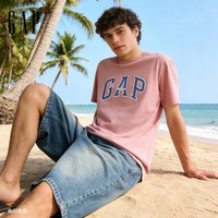 GAP男女装春季款纯棉字母印花logo短袖T恤上衣美版797924 粉色 L 美码 XL亚洲码185/104A 【偏大，建议选小一码】
