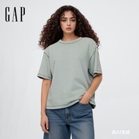 GAP男女装春季款纯棉重磅圆领常规短袖T恤美版上衣715775 浅绿色 M 美码 L亚洲码180/96A
