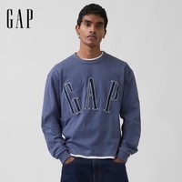 盖璞Gap男女装2026春季新款印花圆领长袖T恤美版867538 蓝色 M 美码 L亚洲码180/96A