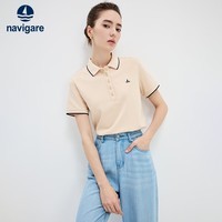 Navigare意大利小帆船女士翻领T恤夏季休闲简约POLO衫百搭时尚短袖体恤衫 燕麦色 XL