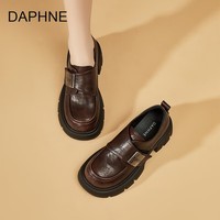 达芙妮厚底乐福鞋2026春季新款耐磨复古小皮鞋软底百搭英伦风增高单鞋 棕色 40