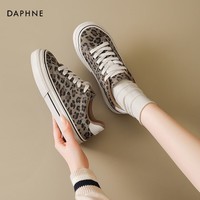 达芙妮厚底豹纹帆布鞋2026春季新款低帮百搭板鞋复古潮流增高爆款休闲鞋 灰色 【休闲百搭-做工精细】 38