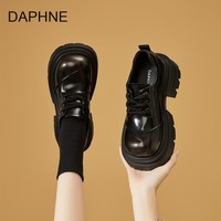达芙妮厚底米奇头单鞋2026春季新款时尚百搭大头JK小皮鞋布洛克乐福鞋 亮面黑色 38