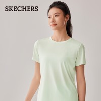 斯凯奇（Skechers）新款简约休闲短袖T恤女款速干吸湿运动上衣打底衫P225W149 浅水绿色/01XB 2XL