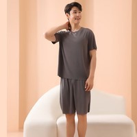 有只绵情侣睡衣套装春夏季冰丝无痕宽松大码男女款可外穿家居服 男款-深灰色 L