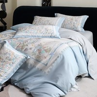 索隆全棉长绒棉60支贡缎活性印花四件套 纯棉贡缎大版印花床品套件 WTP22梦之瑶蓝 1.8m床 床单款 (被套200*230cm) 四件套