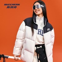 斯凯奇（Skechers）羽绒服男女同款冬季梭织短款立领中性外套 棉花糖白/0074 L