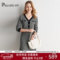 帕罗（PALUOPO）【优雅小香风】山羊绒连衣裙新秋冬千鸟格裙子针织毛衫裙黑色 黑色 S 155/80A