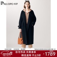 帕罗（PALUOPO）秋冬女士骆驼绒羊毛双面毛呢大衣软糯新款保暖中长款外套ET23069D 黑色 S 155/80A