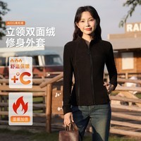 班尼路加绒外套女装立领修身秋冬季新款内里长绒保暖上衣服可内搭13 【双面绒】黑#纯色 M