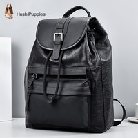 暇步士(Hush Puppies)双肩包男士背包商务真皮电脑包书包头层牛皮休闲韩版旅行包潮流男包 黑色1971109