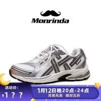 MONRINDA厚底老爹鞋女2025年冬季新款增高显脚小运动鞋透气休闲百搭老爹鞋 象牙白 38