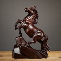 OLOEY木马雕刻摆件木质马到成功工艺品家居客厅装饰 黑色木马 高8cm